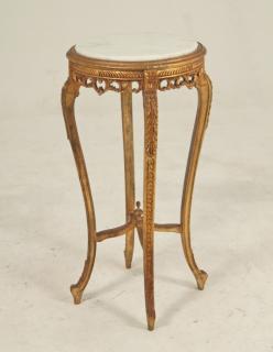 Appraisal: LOUIS XV CARVED GILTWOOD MARBLE TOP PEDESTAL TABLE LOUIS XV