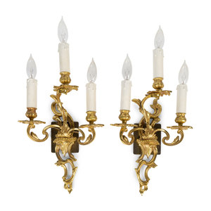 Appraisal: A Pair of Louis XV Style Gilt Bronze Three-Light Wall