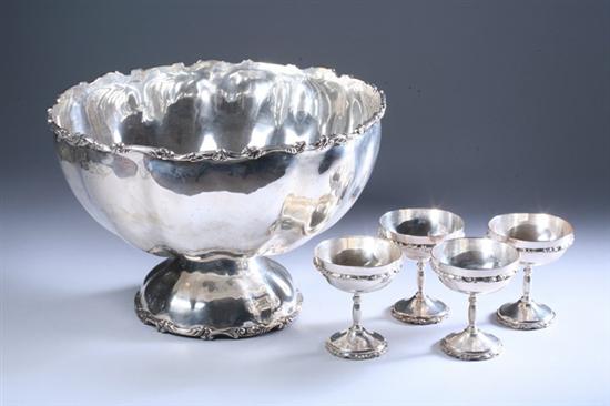 Appraisal: MEXICAN STERLING SILVER PUNCHBOWL AND TWELVE GOBLETS Circa goblets with