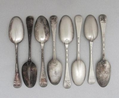 Appraisal: Eight assorted Hanoverian pattern table spoons four with rattails various