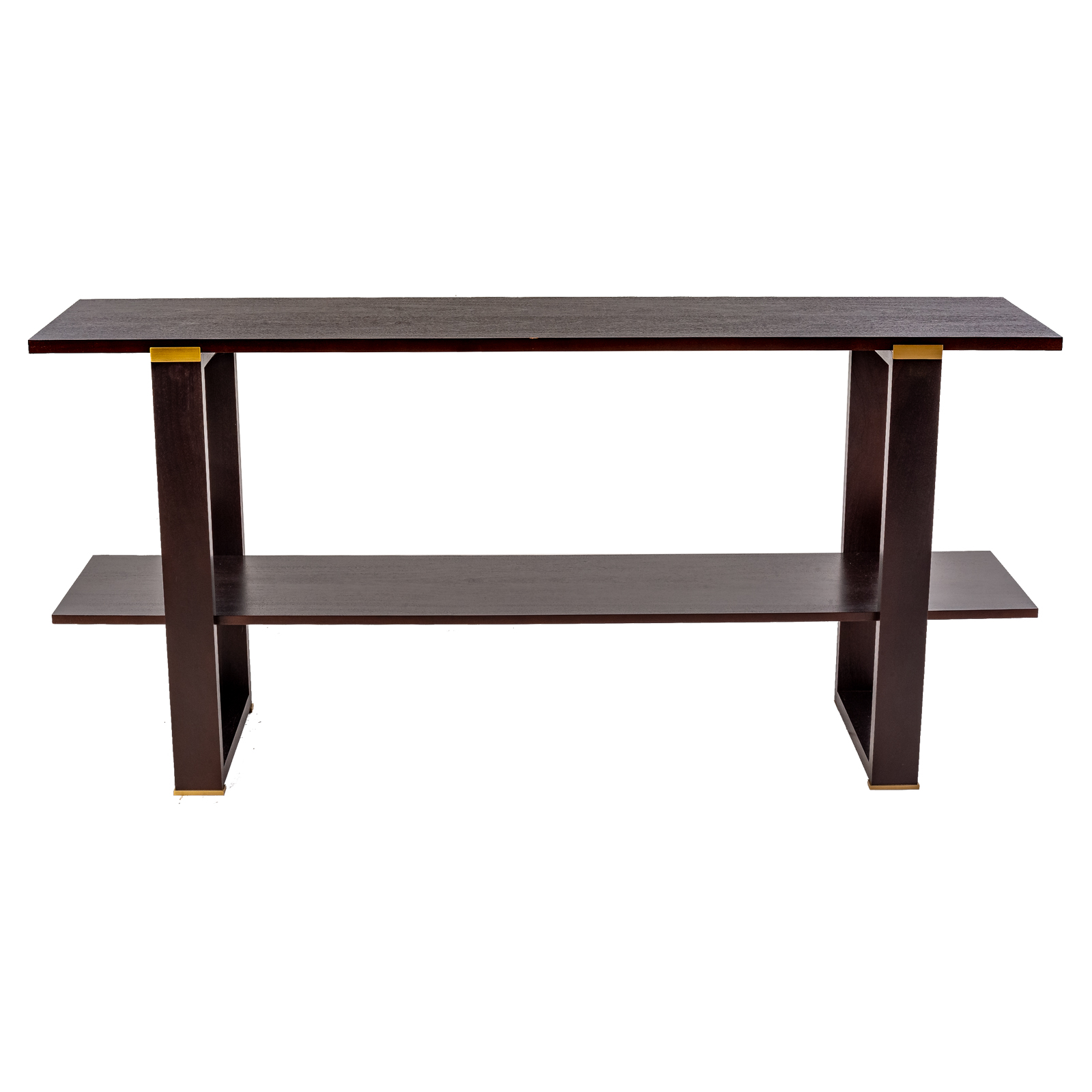 Appraisal: CONTEMPORARY TWO-TIER SOFA TABLE With brass mounts in H in