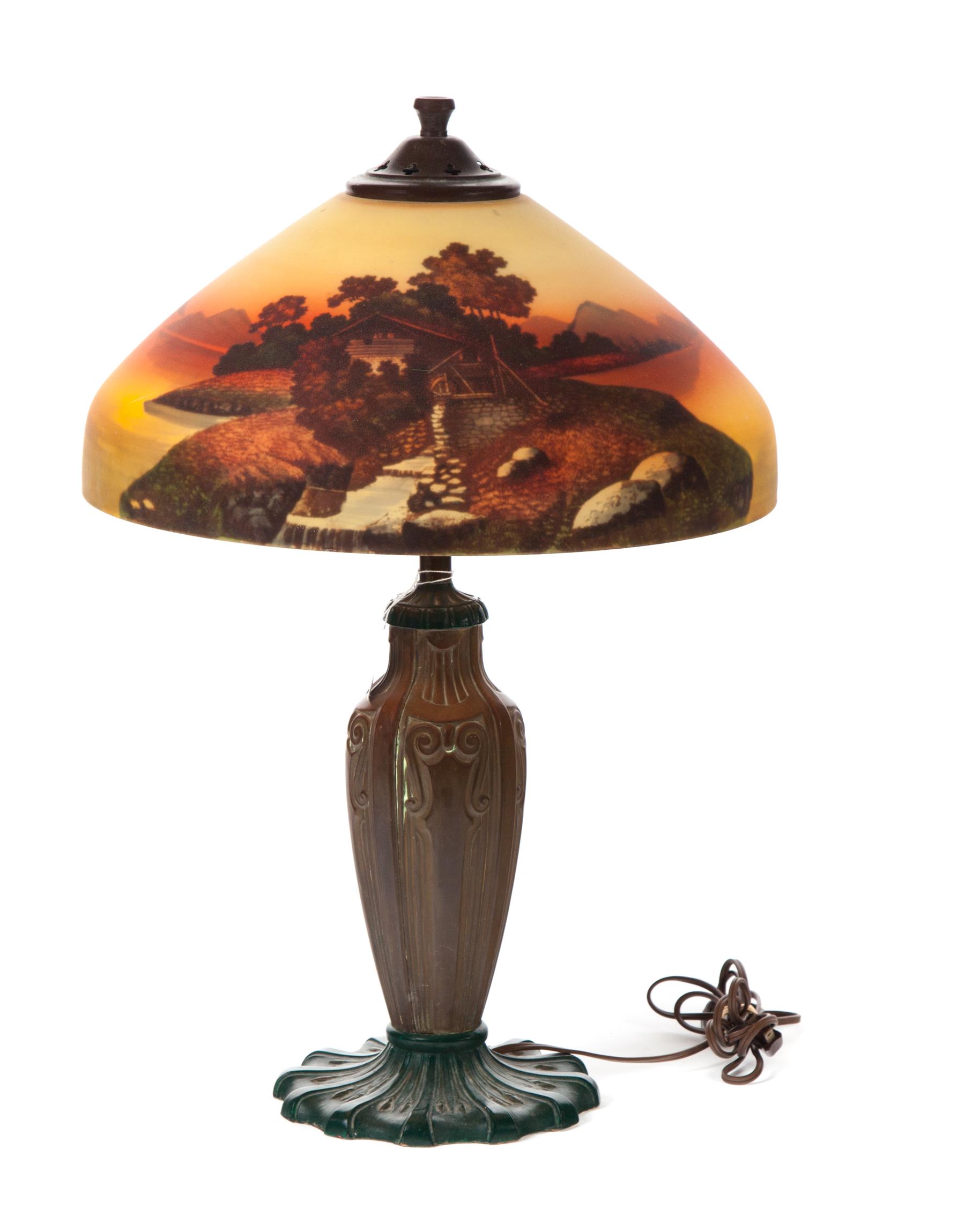 Appraisal: REVERSE PAINTED TABLE LAMP American st quarter- th century Beautifully