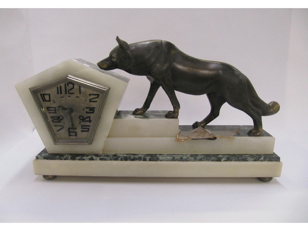 Appraisal: Art Deco mantel clock surmounted with a figure of a