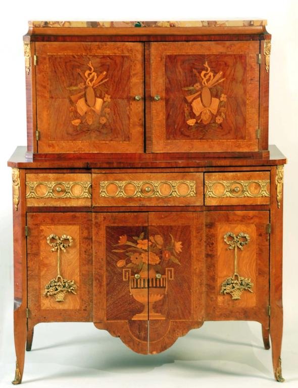 Appraisal: French mixed woods music cabinet with ormolu mounts circa The