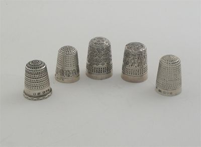 Appraisal: Five various hallmarked thimbles all by Charles Horner