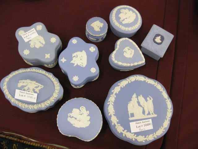 Appraisal: Collection of Wedgwood Jasperware Boxes all blue various shapes sizes