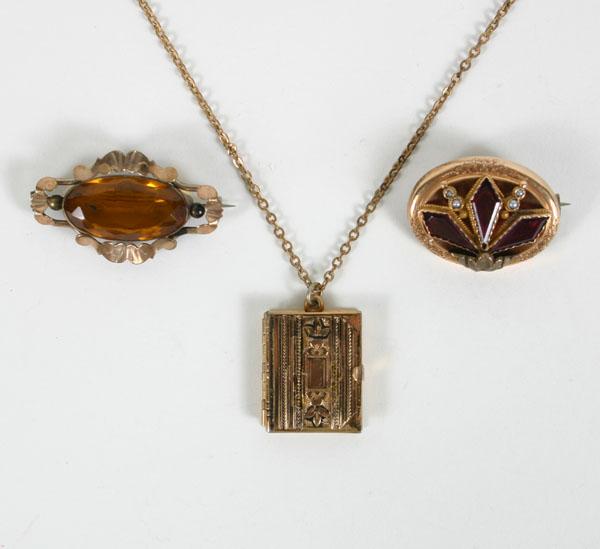 Appraisal: Lot of three pieces Victorian jewelry including plated book locket