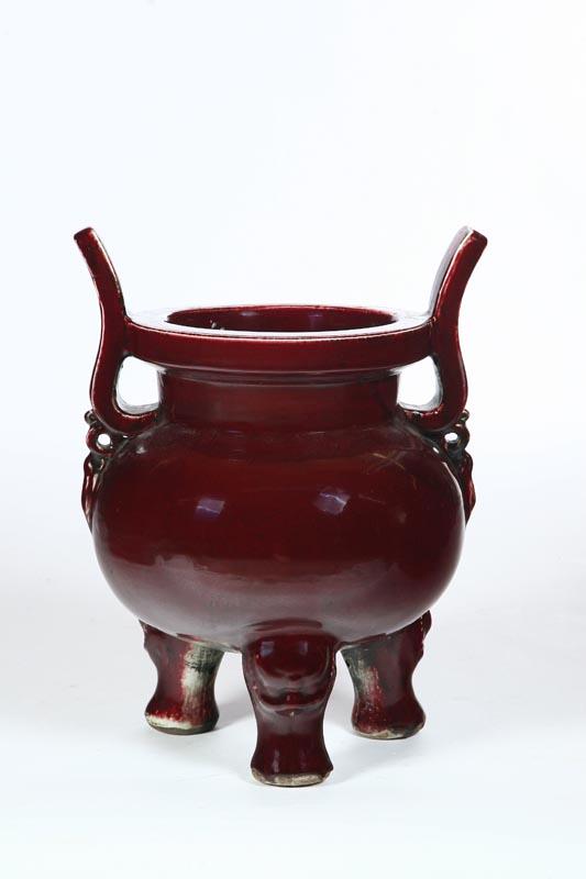 Appraisal: LARGE CENSER Chinese th century ceramic Sang de boeuf glaze