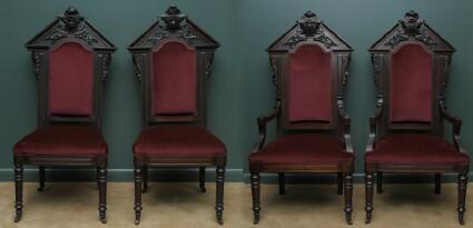 Appraisal: FOUR AMERICAN RENAISSANCE REVIVAL CARVED WALNUT CHAIRS Comprising two armchairs