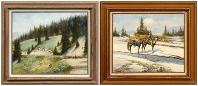 Appraisal: Two Thomas Quigley western paintings cowboys herding cattle through a