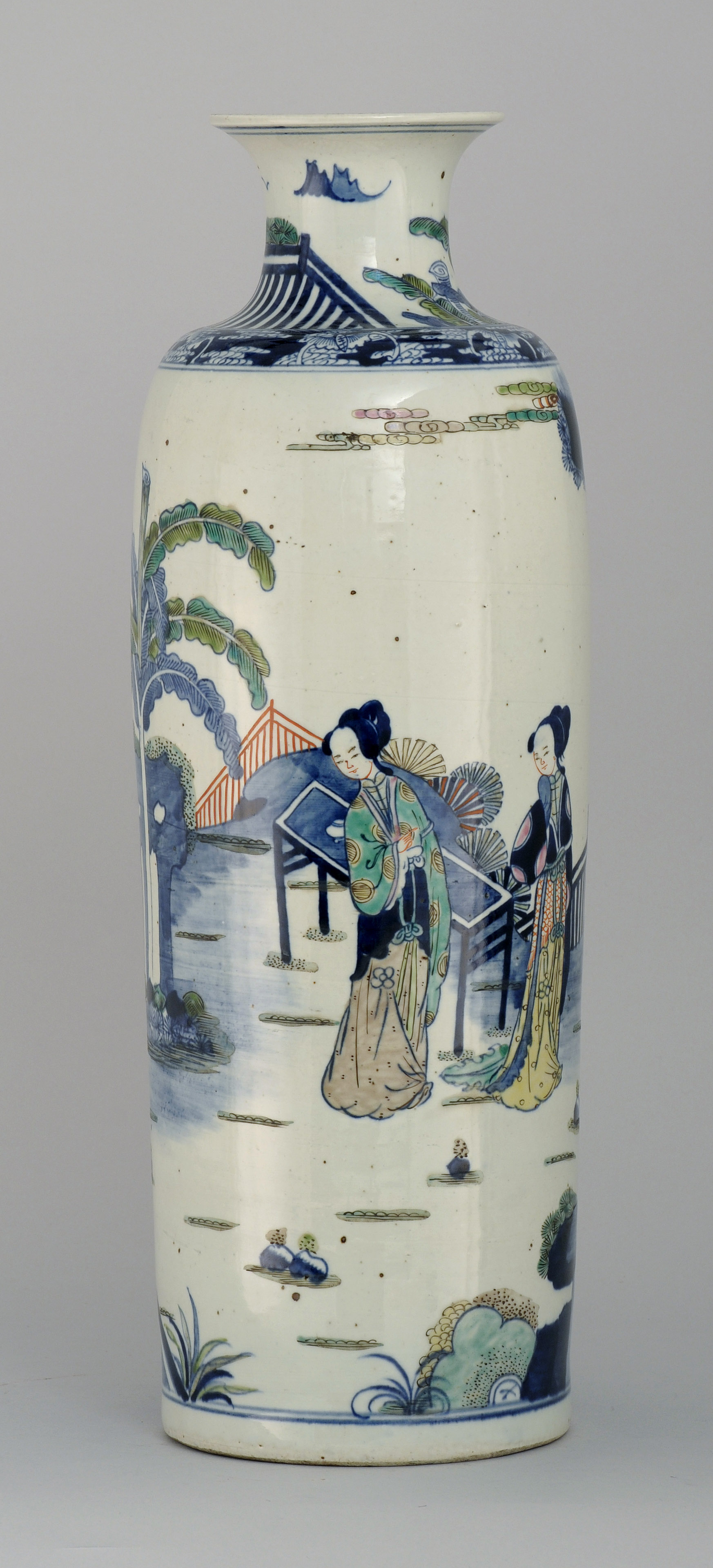 Appraisal: DOUCAI PORCELAIN VASE Early th CenturyIn cylinder form with figural