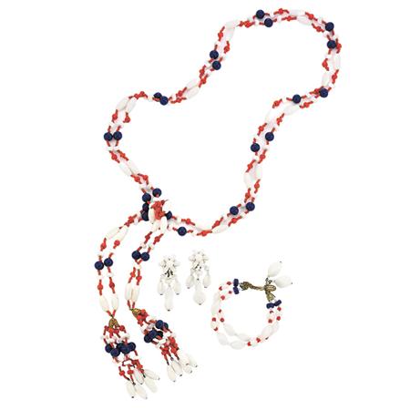 Appraisal: Miriam Haskell Red White and Blue Lariat Bracelet and Pair