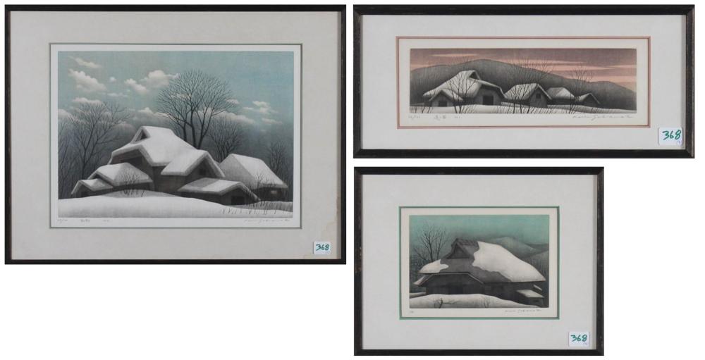 Appraisal: KIOCHI SAKAMOTO Japan b three etchings and aquatints houses with