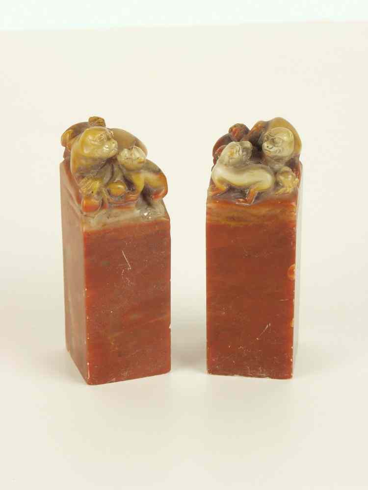 Appraisal: JAPANESE SEALS - Pair of red hardstone carved seals inscribed