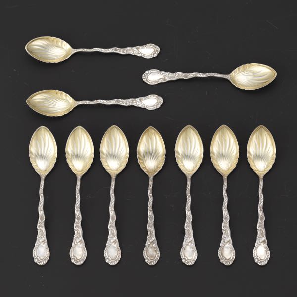 Appraisal: TEN DURGIN STERLING SILVER AND GOLD WASH CITRUS SPOONS With