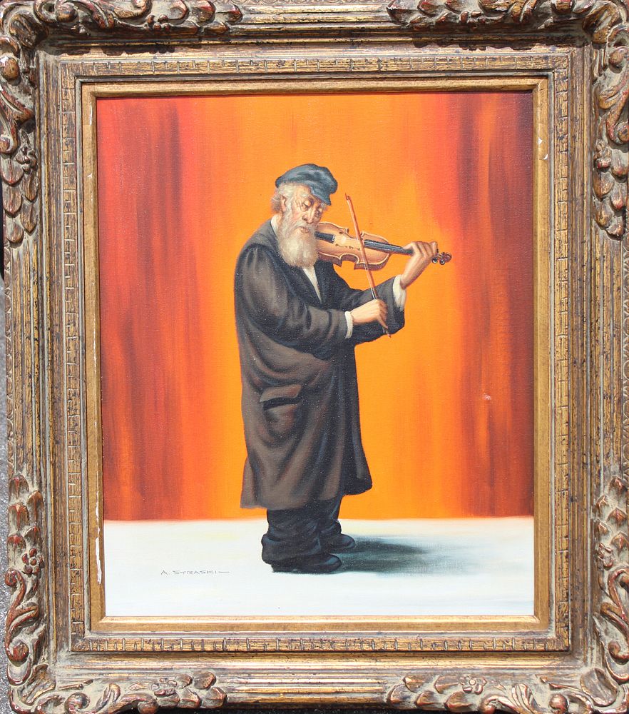 Appraisal: Abraham Straski - Jewish Man w Violin Abraham Straski Poland