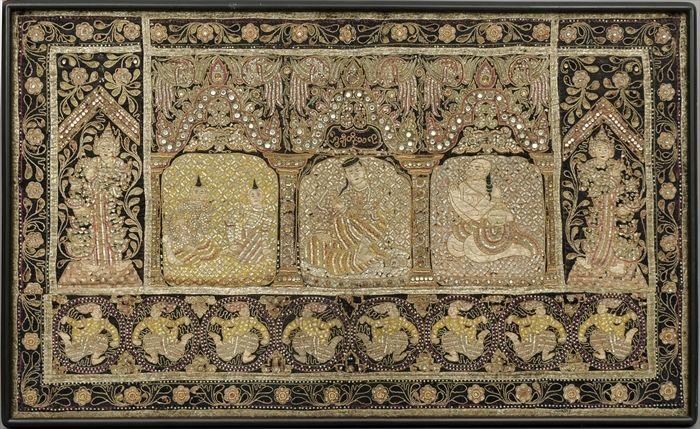 Appraisal: Burmese Embroidered Silk Textile with Glass Beads Sequins and Metallic