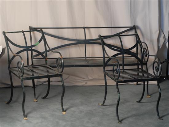 Appraisal: A Set of Regency-style Wrought Iron Garden Furniture a bench