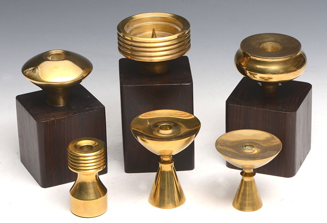 Appraisal: Kenneth Clark - A set of six brass turned candle