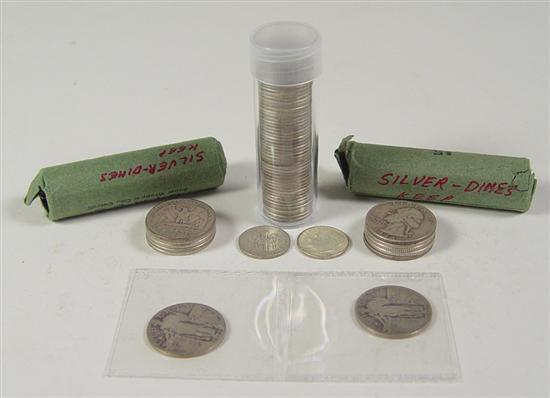 Appraisal: Three Rolls Roosevelt Dimes Quarters Three rolls of Silver Roosevelt