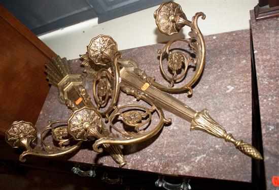 Appraisal: Pair of Louis XVI style brass two-light sconces Estimate -