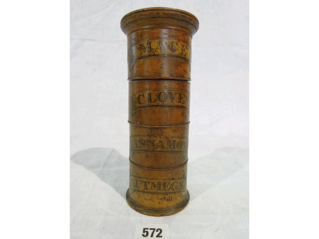 Appraisal: A Victorian treen spice tower in four sections of mace