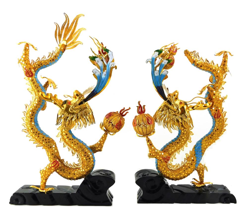 Appraisal: ASIAN PAIR OF CHINESE GILT METAL AND CLOISONN DRAGONS EACH