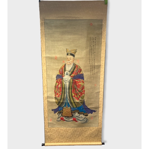 Appraisal: A large Chinese painted scroll an Ancestor portrait Approx ft