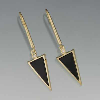 Appraisal: A Pair of Gold Onyx and Diamond Earrings k yellow