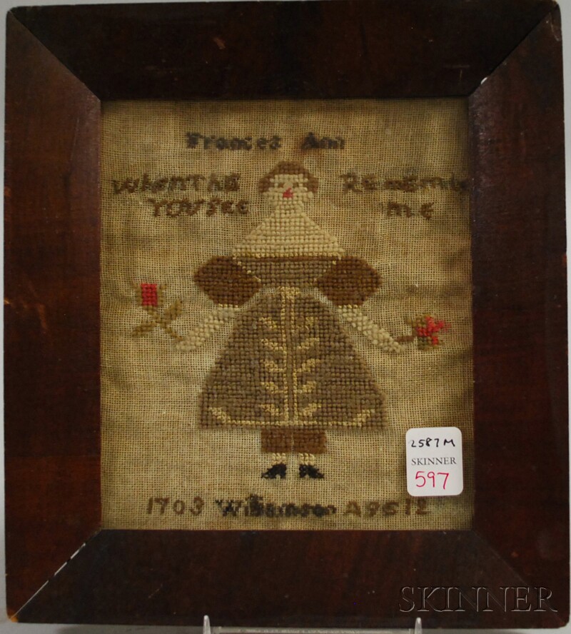 Appraisal: Small Needlework Sampler Frances Ann Williamson Age probably mid to