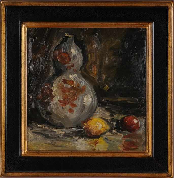 Appraisal: MERTON CLIVETTE - VASE WITH LEMON APPLE Oil on panel