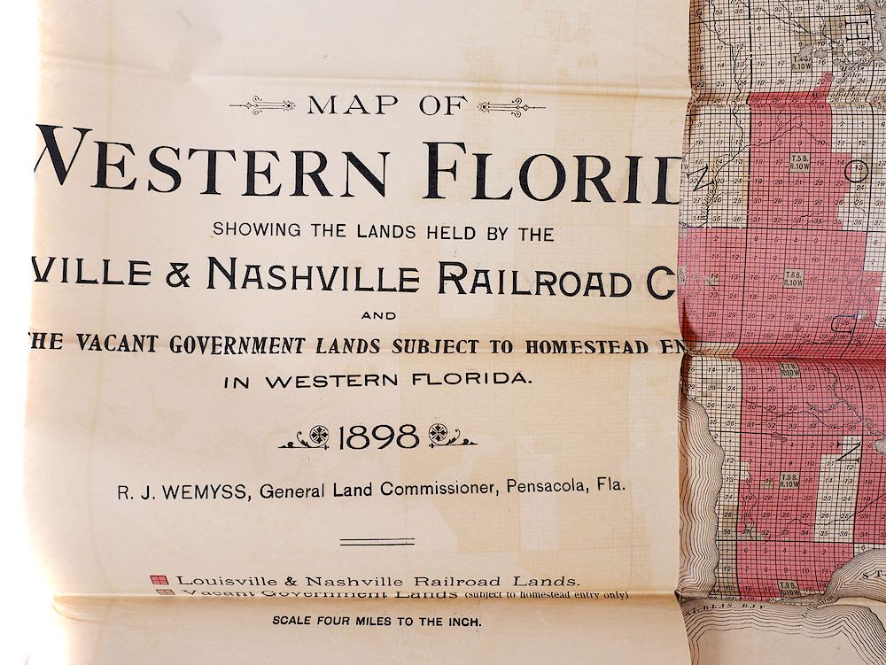 Appraisal: FLORIDA Map Louisville Nashville RR Land This huge fold-out map