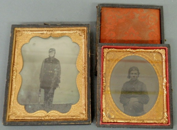 Appraisal: Two ambrotype tintype Civil War portraits- standing th Pennsylvania Cavalry