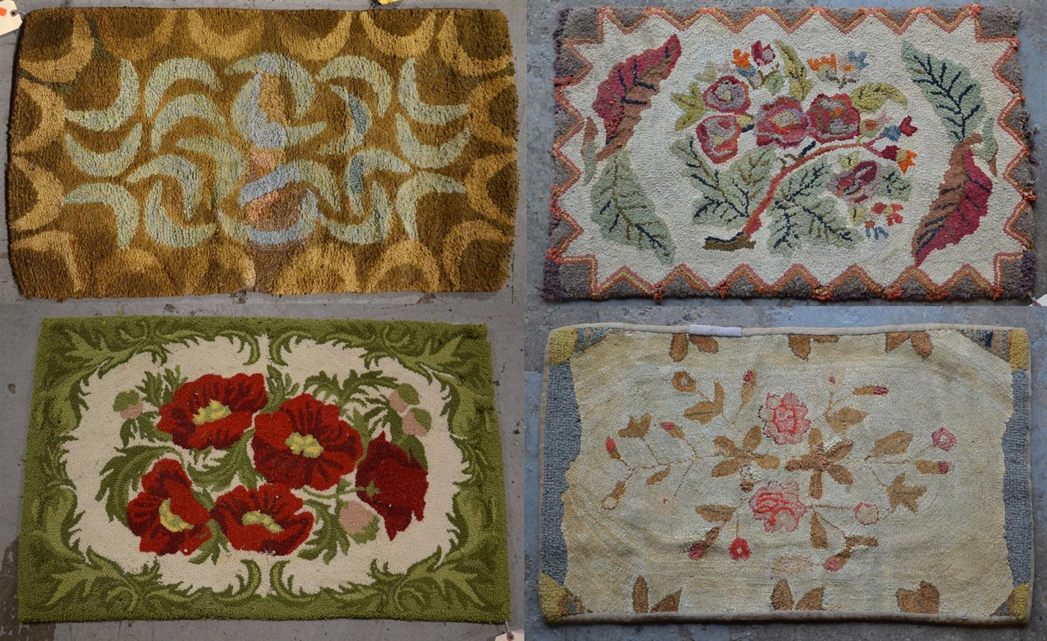 Appraisal: small hooked rugs largest x each with repairs and damage