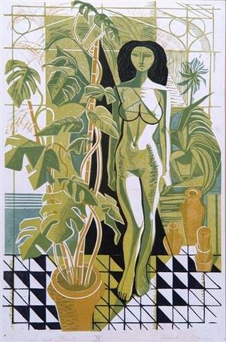 Appraisal: FRANK V MARTIN - 'Girl and Plants' woodcut pencil signed