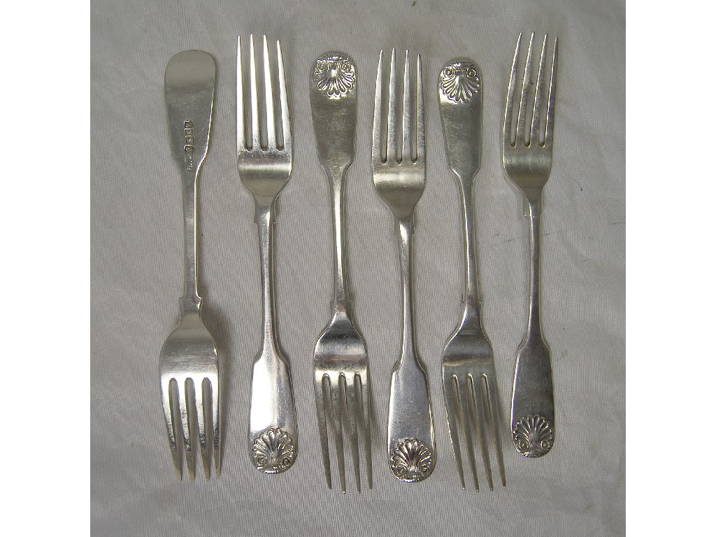 Appraisal: Half dozen Scottish Victorian silver fiddle and shell table forks