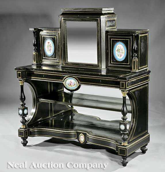 Appraisal: A Napoleon III Ebonized Brass Inlaid and Porcelain Mounted Bonheur