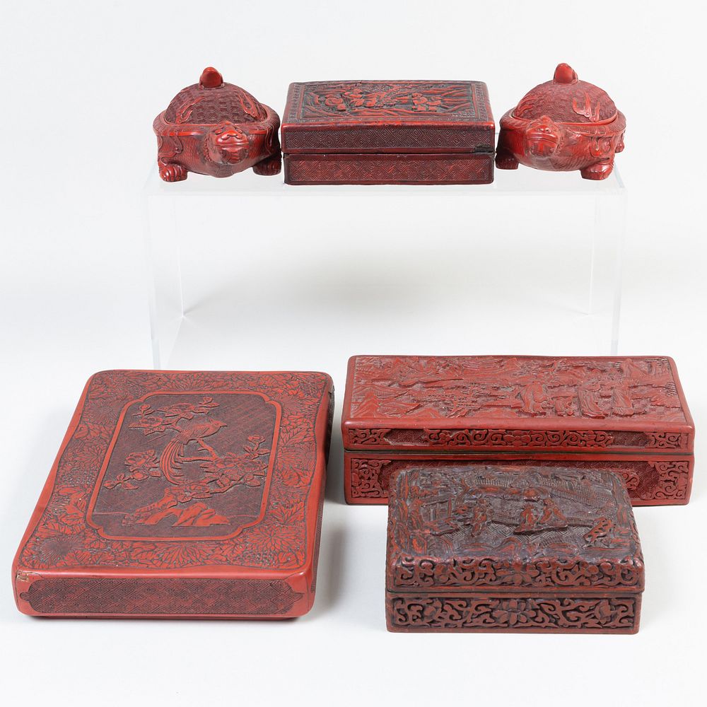 Appraisal: Group of Four Chinese Cinnabar Lacquer Boxes Comprising Two rectangular