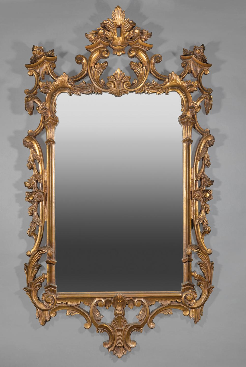 Appraisal: Pair of Chippendale-Style Giltwood Mirrors acanthus crest foliate surround scrolled