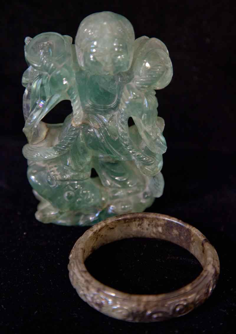 Appraisal: GROUP OF ASIAN CARVINGS including a hardstone flowering peony branch