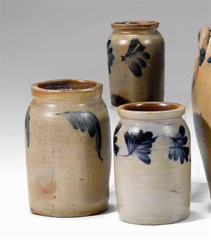 Appraisal: Three cobalt decorated stoneware jars pennsylvania late th early th