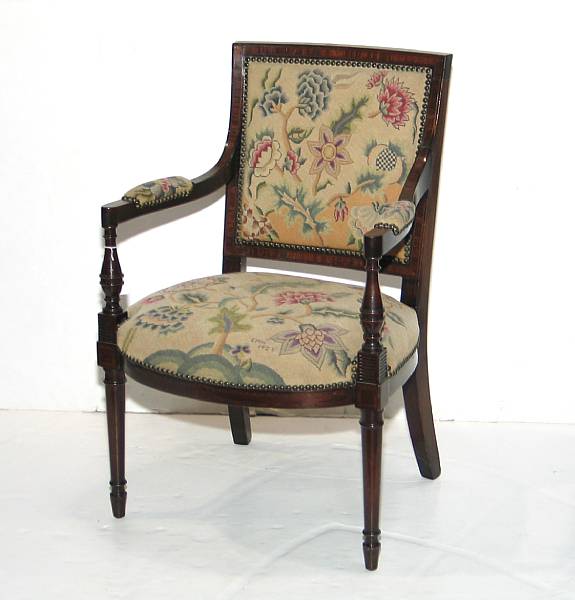 Appraisal: A Louis XVI style inlaid mahogany fauteuil a la reine