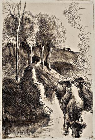 Appraisal: CAMILLE PISSARRO Vach re au Bord de L'Eau Etching x