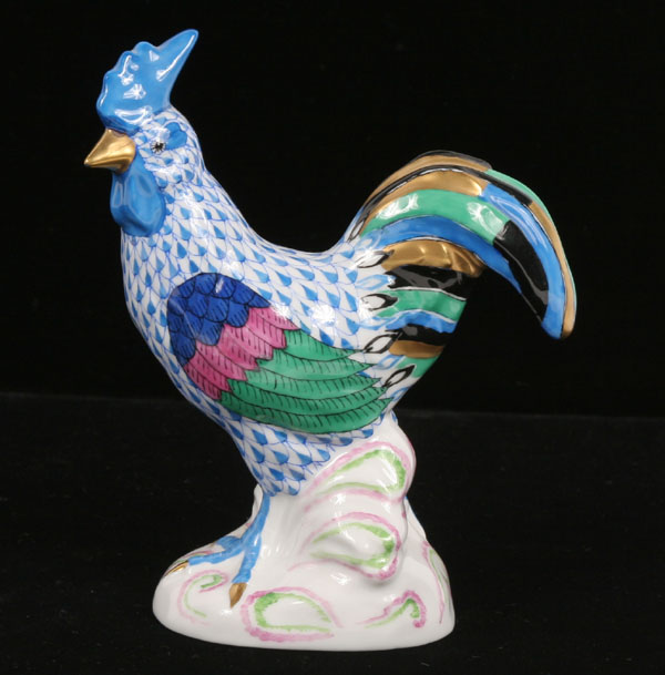 Appraisal: Herend porcelain rooster hand painted fishnet pattern and gilt accents