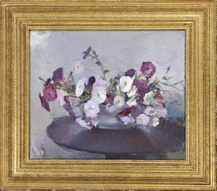 Appraisal: American School th C Still Life with Flowers Oil on