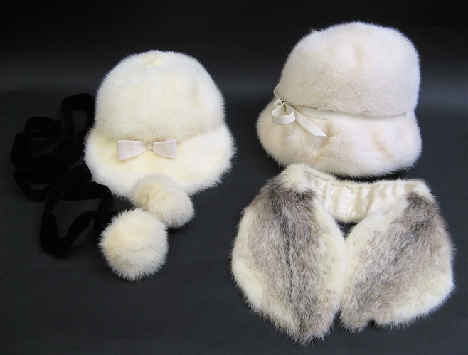 Appraisal: THREE LADY'S MINK HATS a white mink with bill and