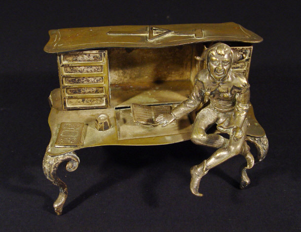 Appraisal: Silver plated novelty desk stand modelled as a desk the