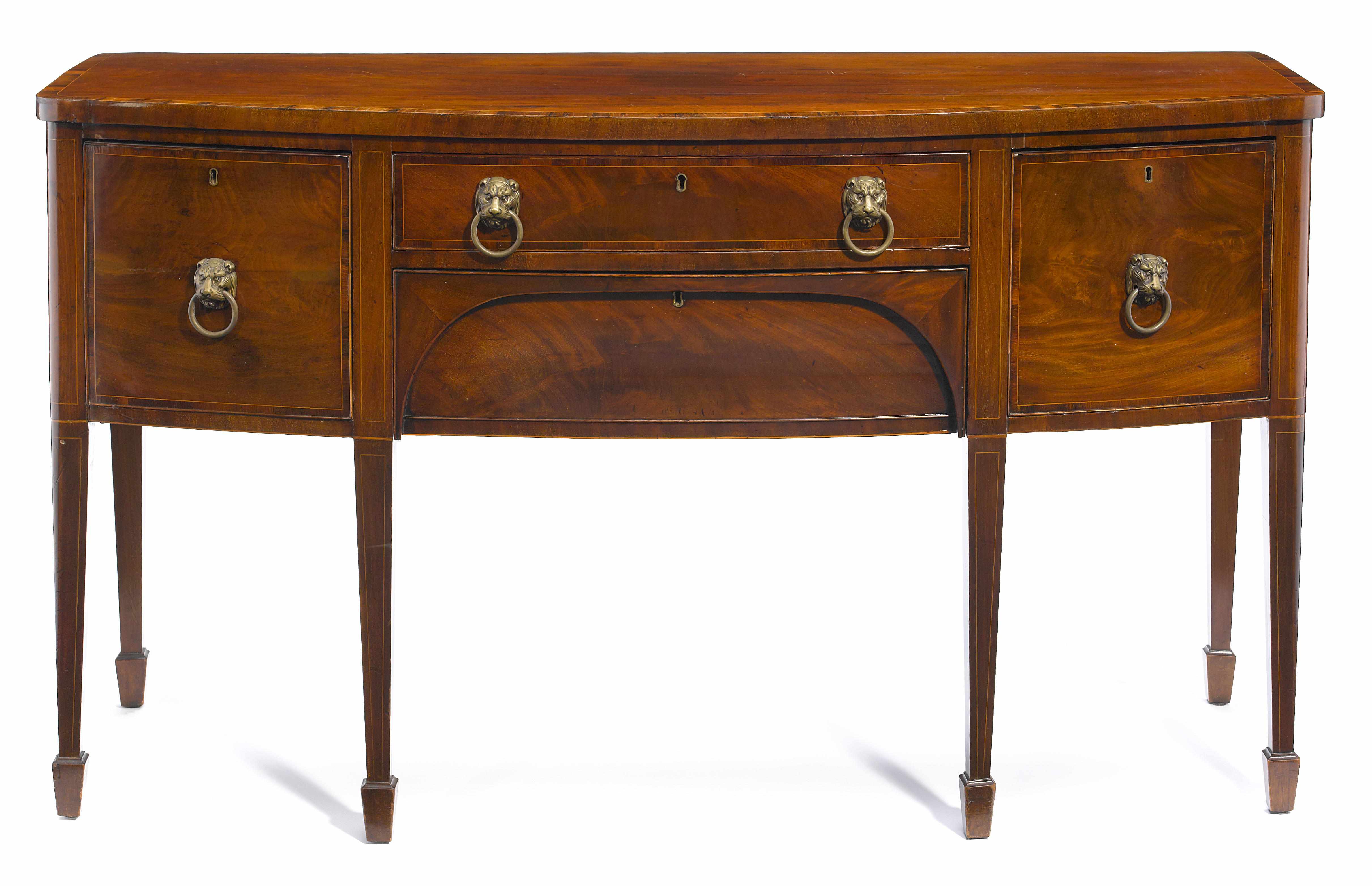 Appraisal: A Regency boxwood lined rosewood crossbanded mahogany bowfront sideboard first