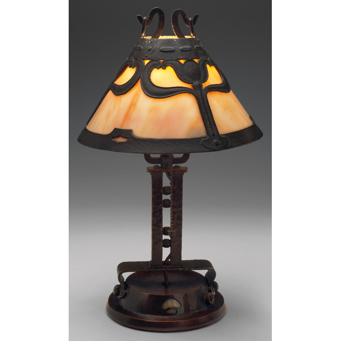 Appraisal: Handel desk lamp bronzed metal base and shade with hand-hammering