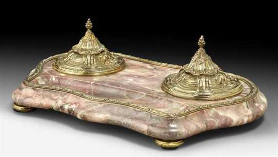 Appraisal: ENCRIER Louis XVI style Paris Pink dark-veined marble and silver